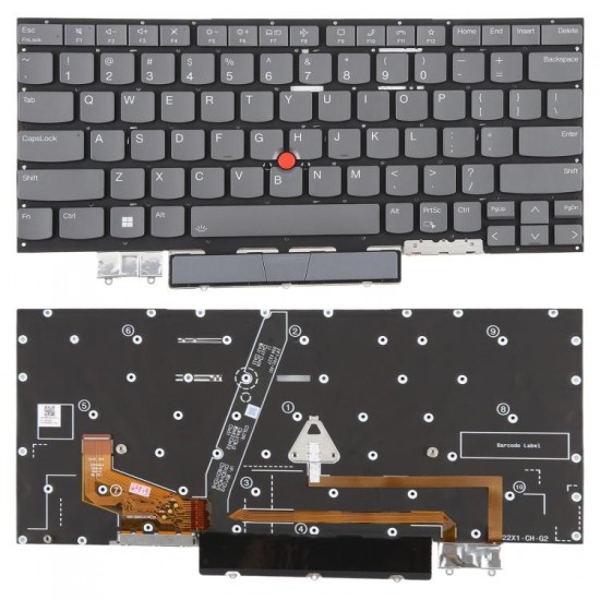 Tastatura Laptop, Lenovo, ThinkPad X1 Yoga 6th Gen Type 20XY, 20Y0 (an 2021), iluminata, gri, layout US