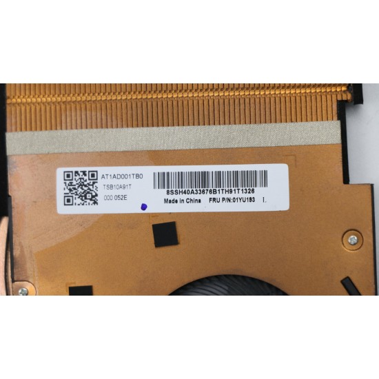 Cooler cu radiator Laptop, Lenovo, ThinkPad T590 Type 20N4, 20N5, 01YU192, 01YU193, AT1AD001TB0, AT1AD001VV0, BAPA0906R5H-Y001, M-265C-1, discrete graphics, 5V, 0.37A