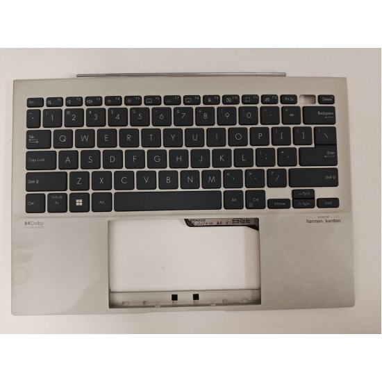 Carcasa superioara cu tastatura palmrest Laptop, Asus, ZenBook S 13 UM5302L, UM5302LA, UM5302T, UM5302TA, 90NB0WA2-R30US0, 90NB0WA2-R30UA1, HQ20721683000, UM5302TA-8E, iluminata, argintie, layout US