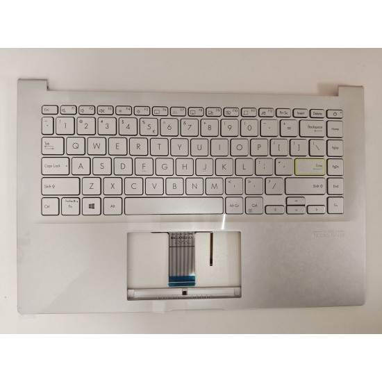 Carcasa superioara cu tastatura palmrest Laptop, Asus, VivoBook S14 M433D, M433DA, M433I, M433IA, M433U, M433UA, 90NB0QRB-R31UI1, 39XKSTAJND0, X421IA-S, iluminata, argintie, layout US