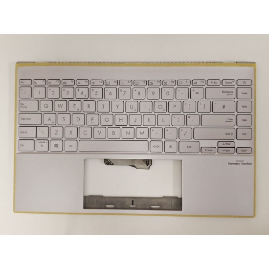Carcasa superioara cu tastatura palmrest Laptop, Asus, ZenBook 14 UX425I, UX425IA, UX425J, UX425JA, UX425U, UX425UA, UX425UAZ, 90NB0RT2-R31UI1, 90NB0RT2-R31UI0, UX425IA-2P, iluminata, argintie, layout US