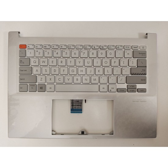 Carcasa superioara cu tastatura palmrest Laptop, Asus, VivoBook Pro 14X M7400Q, M7400QC, M7400QE, 90NB0U44-R30US0, 39XJDTAJN00, X7400PC-8S, iluminata, argintie, layout US