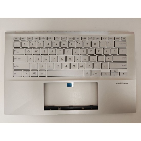 Carcasa superioara cu tastatura palmrest Laptop, Asus, VivoBook 14 X432F, X432FA, X432FL, 90NB0M62-R31US0, 39XKQTAJN00, X432FA-2S, iluminata, argintie, layout US