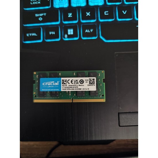 Memorie ram Laptop Crucial 16GB, DDR4, 2Rx8, PC4-2666V, 2666Mhz, CT16G4S266M.M16FE, PC4-21300, CL19, Non-ECC, sodimm, 260 pini
