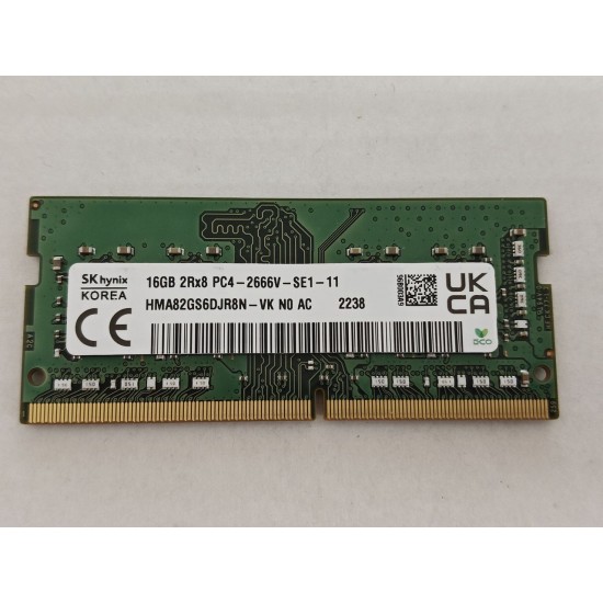 Memorie ram Laptop SK Hynix 16GB, DDR4, 2Rx8, PC4-2666V, 2666Mhz, HMA82GS6DJR8N-VK, PC4-21300, CL19, Non-ECC, sodimm, 260 pini