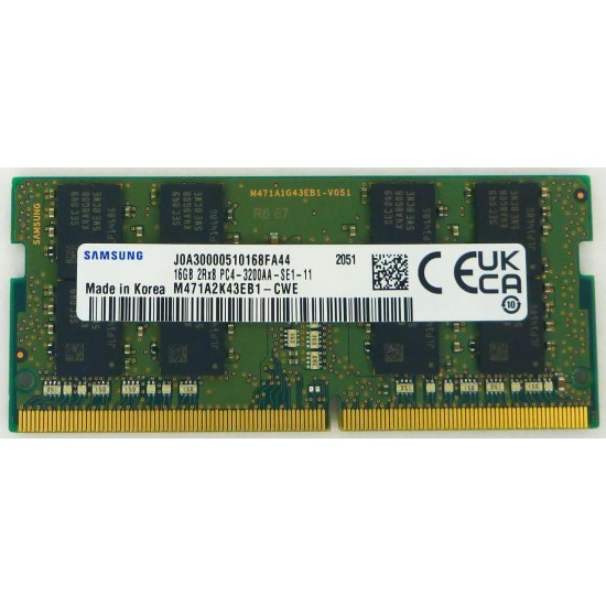 Memorie ram Laptop Samsung 16GB, DDR4, 2Rx8, PC4-3200AA, 3200Mhz, M471A2K43EB1-CWE, PC4-25600, CL22, Non-ECC, sodimm, 260 pini