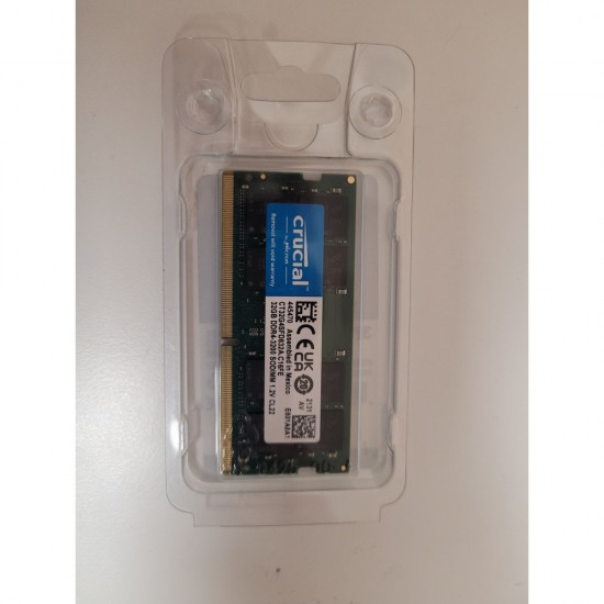 Memorie ram Laptop Crucial 32GB, DDR4, 2Rx8, PC4-3200AA, 3200Mhz, CT32G4SFD832A, PC4-25600, CL22, Non-ECC, sodimm, 260 pini