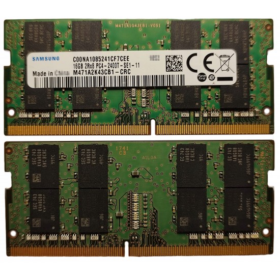 Memorie ram Laptop Samsung 16GB, DDR4, 2Rx8, 2400Mhz, PC4-2400T, M471A2K43CB1-CRC, PC4-19200, CL17, 1.2V, Non-ECC, sodimm, 260 pini