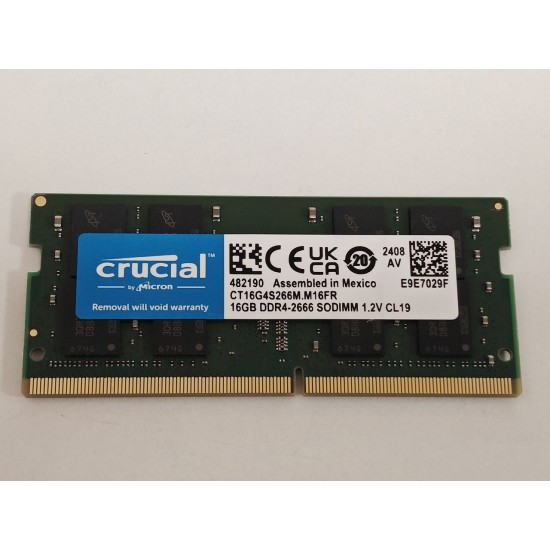 Memorie ram Laptop Crucial 16GB, DDR4, 2Rx8, DDR4-2666, 2666Mhz, CT16G4S266M.M16FR, PC4-21300, 1.2V, CL19, Non-ECC, sodimm, 260 pini