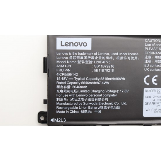 Baterie Laptop, Lenovo, ThinkPad SB11B79215, 5B11M90061, SB11B79216, 5B11B79217, SB11B79218, 5B11M90061, SB11M89862, L20M4P75, L20D4P75, 15.52V, 5646mAh, 90Wh