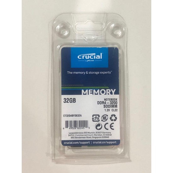 Memorie Laptop Crucial, 32GB DDR4, 3200MHz CL22 Memorie RAM Noua