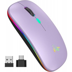 Mouse Wireless TQQ, 2.4Ghz USB, Bluetooth, urmarire optica 1600 DPI, Mouse LED reîncărcabil cu mod dublu pentru Laptop, PC, iOS, Android, iPad, Windows