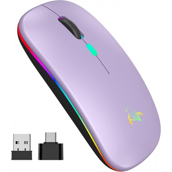 Mouse Wireless TQQ, 2.4Ghz USB, Bluetooth, urmarire optica 1600 DPI, Mouse LED reîncărcabil cu mod dublu pentru Laptop, PC, iOS, Android, iPad, Windows Accesorii Laptop