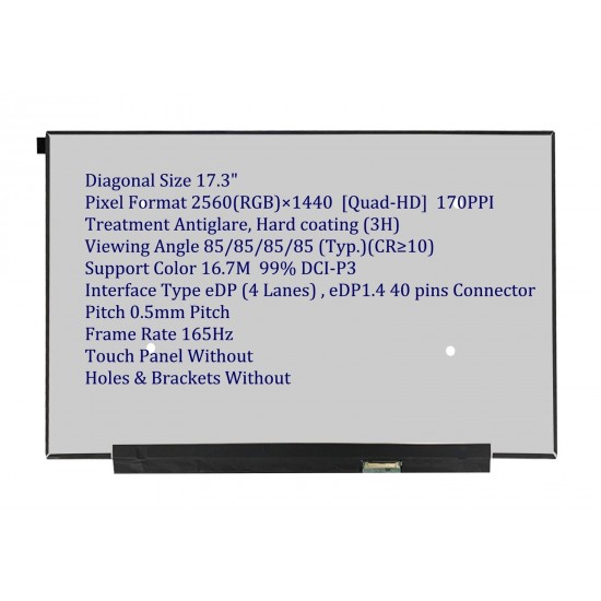 Display Laptop, CYBERPOWERC  1795306-A8ALL4, Model: C, 17.3 inch, QHD 2560x1440, 165Hz, 40 pini Display Laptop