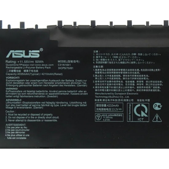 Baterie Laptop, Asus, ZenBook 13 UX333FAC, UX333FLC, 0B200-03830000, 3ICP5/70/81, C31N1841, 11.55V, 4335mAh, 50Wh Baterii Laptop
