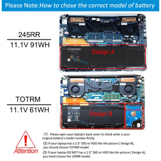 Baterie Laptop, Dell, Precision M3800, 7D1WJ, 245RR, 0245RR, 11.1V, 8000mAh, 91Wh Baterii Laptop