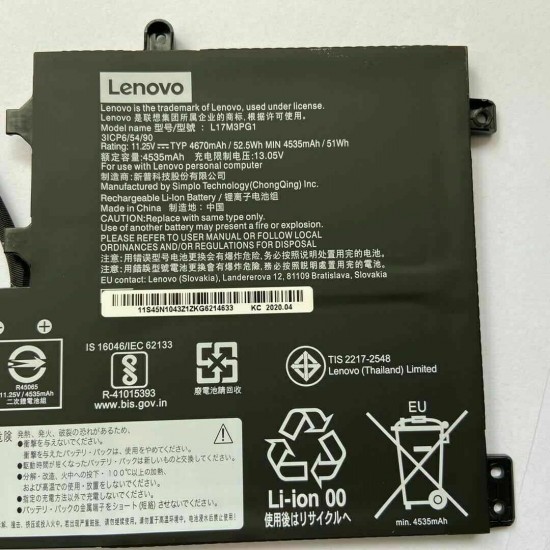 Baterie Laptop, Lenovo, Legion Y730-15ICH Type 81HD, Y750-15ICHg Type 81HE, Y740-15IRH Type 81UF, Y740-15IRHg Type 81UH, L17C3PG1, L17M3PG3, L17C3PG2, L17L3PG1, L17M3PG2, 3ICP6/54/90, 11.25 V, 4670mAh, 52.5Wh Baterii Laptop