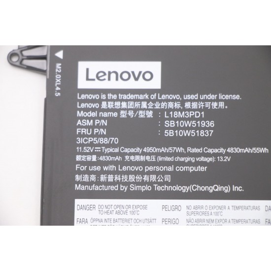 Baterie laptop, Lenovo, ThinkPad T490s, T495S, T14S, 3ICP5/88/70, L18L3PD1, L18M3PD1, 13.2V, 4950mAh, 57Wh