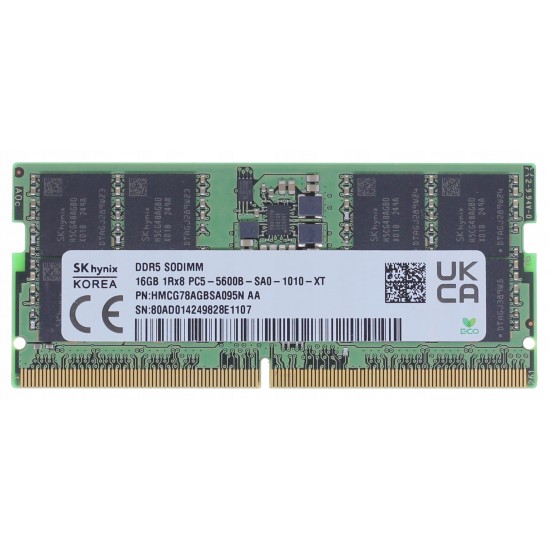 Memorie ram Laptop, SK Hynix, 16GB, 5600Mhz, PC5-5600B-SA-1010-XT, Sodimm DDR5, HMCG78AGBSA095N AA, CL46, 1.1V, PC5-44800, bulk