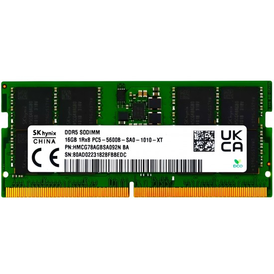 Memorie ram Laptop, SK Hynix, 16GB, 5600Mhz, PC5-5600B-SA-1010-XT, Sodimm DDR5, HMCG78AGBSA095N AA, CL46, 1.1V, PC5-44800, bulk