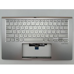 Carcasa superioara cu tastatura palmrest Laptop, Asus, ZenBook 14 UM433D, UM433DA, 90NB0PD6-R31US1, 13N1-A6A0302, UX434DA-2S, iluminata, argintie, layout US