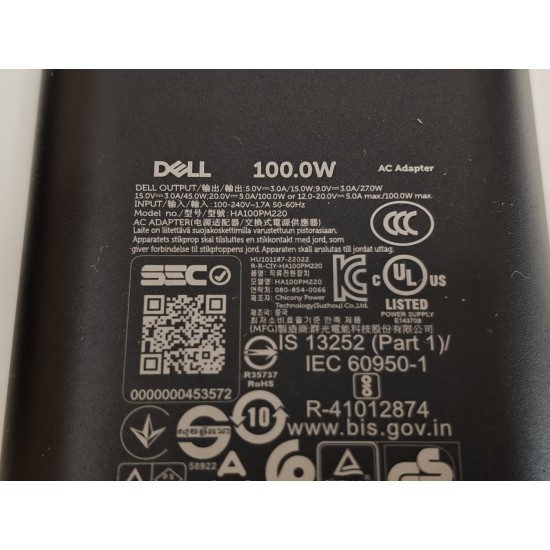 Incarcator Laptop, Dell, Latitude 7340, JC22F, HA100PM220, 20V, 5A, 100W, USB-C, Type-C