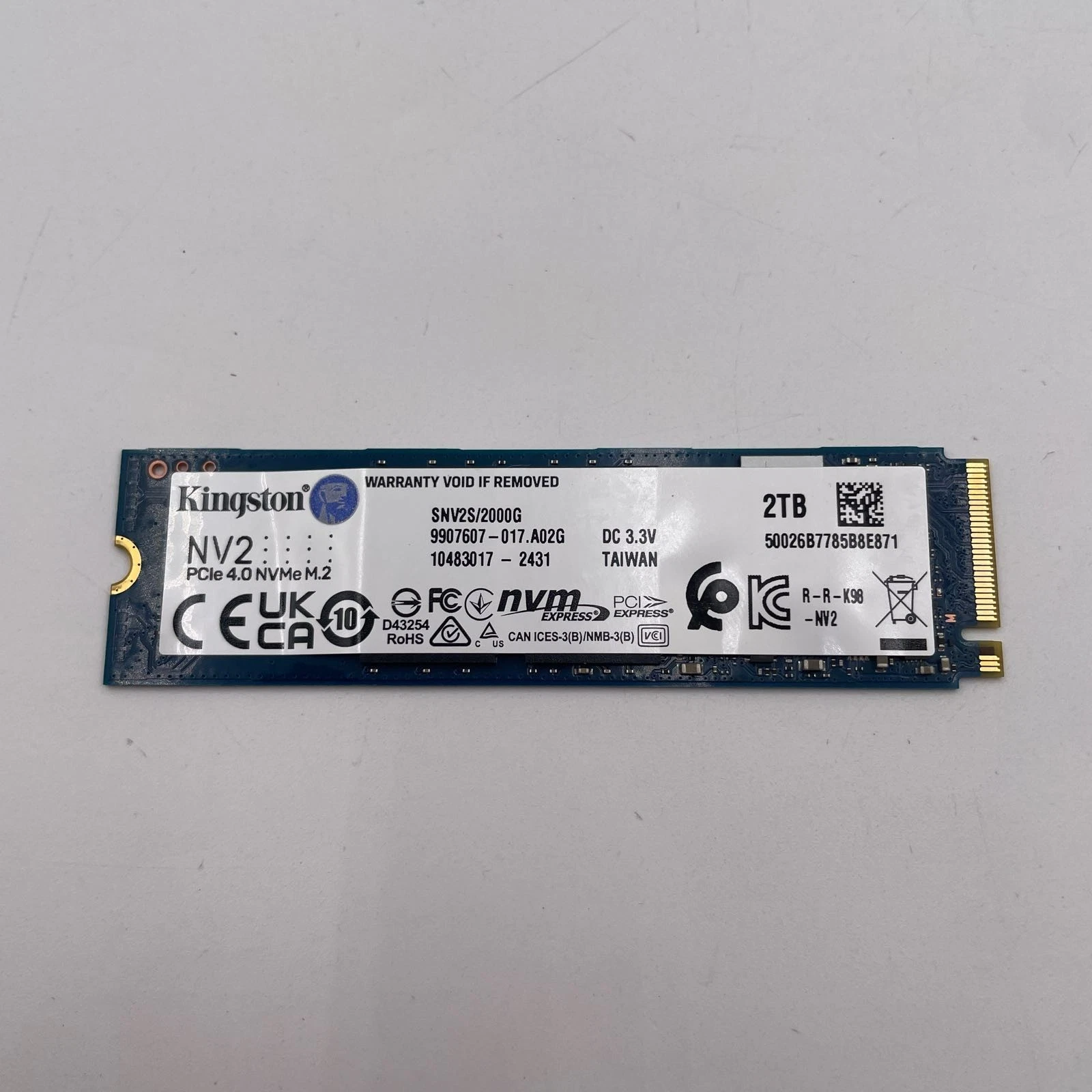 Kingston SSD 2TB M.2 NVMe Gen4【健康度99%】 Solid State Drive (SSD) Kingston NV2, 2TB, PCIe 4.0 NVMe M.2