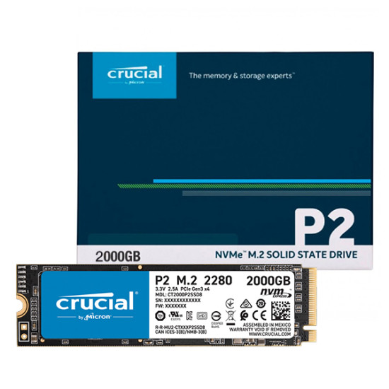 Solid State Drive (SSD) Crucial P2, 2TB, NVMe, M.2., CT2000P2SSD8, Laptop/Desktop