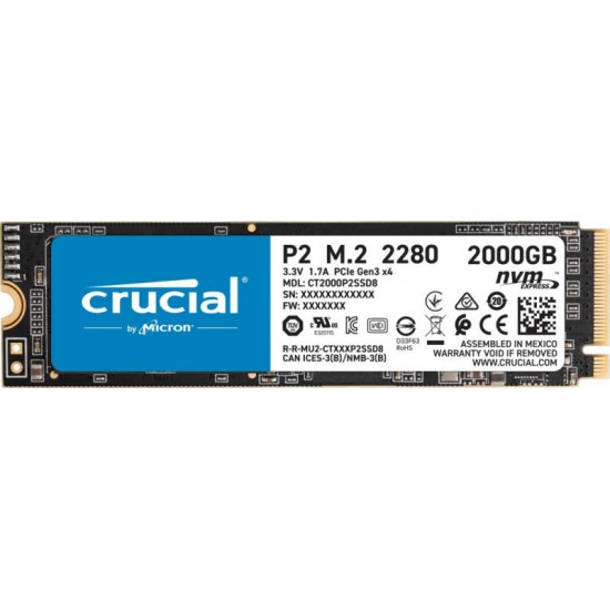 Solid State Drive (SSD) Crucial P2, 2TB, NVMe, M.2., CT2000P2SSD8, Laptop/Desktop