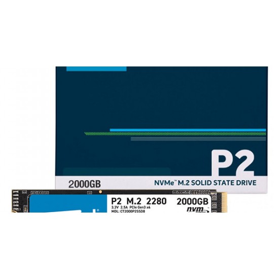 Solid State Drive (SSD) Crucial P2, 2TB, NVMe, M.2., CT2000P2SSD8, Laptop/Desktop