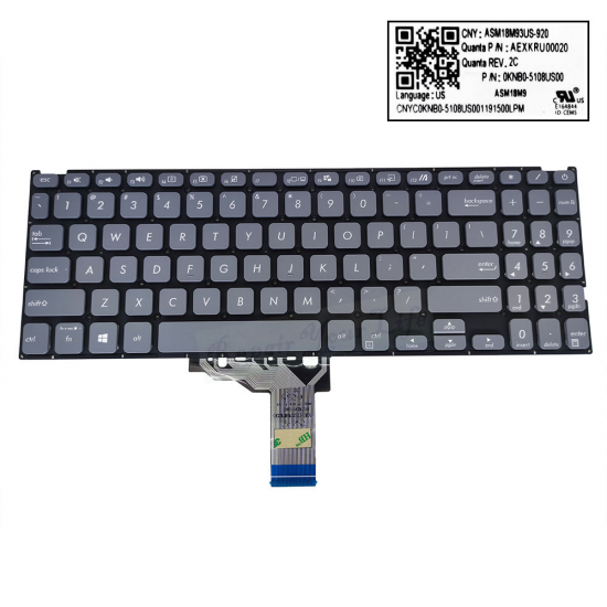 Tastatura Laptop, Asus, VivoBook 15 K509F, K509FA, K509J, K509JA, gri, layout US