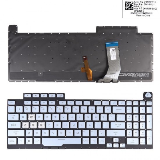 Tastatura Laptop Gaming, Asus, ROG Strix G G731G, G731GU, iluminata, RGB 4-Zone, 16 pini, Glacier Blue, layout US