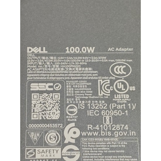 Incarcator Laptop, Dell, Latitude 9330, 0JC22F, HA100PM220, 20V, 5A, 100W, USB-C, Type-C