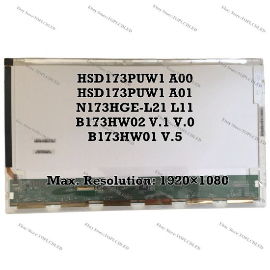 Display compatibil Laptop, B173HW02 V.0, V.1, B173HW01 V.5, N173HGE-L11, N173HGE-L21, HSD173PUW1 A00, A01, LP173WF1-TLB2, 17.3 inch, 1920x1080, FHD, Gros, 40 pini, SH