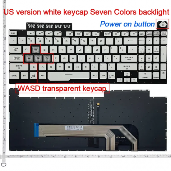 Tastatura Laptop Gaming, Asus, TUF A17 FA707N, FA707NU, FA707NUR, FA707NV, FA707NVR, iluminata, RGB, alba, layout US