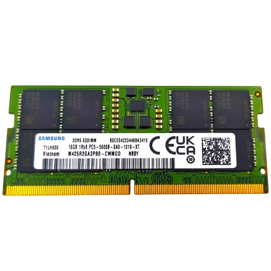 Memorie ram Laptop Samsung 16GB, DDR5, 1Rx8, PC5-5600B-SA0, 5600Mhz, M425R2GA3PB0-CWM0D, PC5-5600B, CL40, 1.1V, Non-ECC, sodimm, 262 pini