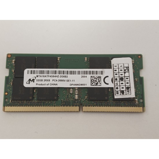 Memorie Ram Laptop Micron Crucial 32GB, DDR4, 2Rx8, PC4-2666V-SE1-11, 2666Mhz, MTA16ATF4G64HZ-2G6B2, CT32G4S266M.16FB2, PC4-21300, CL19, 1.2V, Non-ECC, sodimm, 260 pini