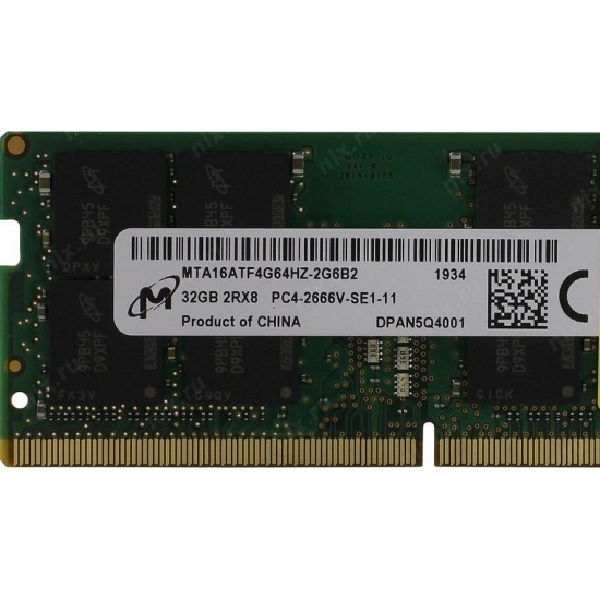 Memorie Ram Laptop Micron Crucial 32GB, DDR4, 2Rx8, PC4-2666V-SE1-11, 2666Mhz, MTA16ATF4G64HZ-2G6B2, CT32G4S266M.16FB2, PC4-21300, CL19, 1.2V, Non-ECC, sodimm, 260 pini
