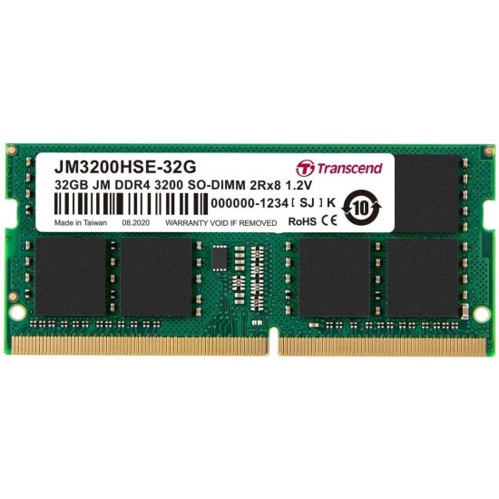 Memorie Ram Laptop Transcend 32GB, DDR4, 2Rx8, PC4-3200A, 3200Mhz, JM3200HSE-32G, PC4-21300, CL22, 1.2V, Non-ECC, sodimm, 260 pini