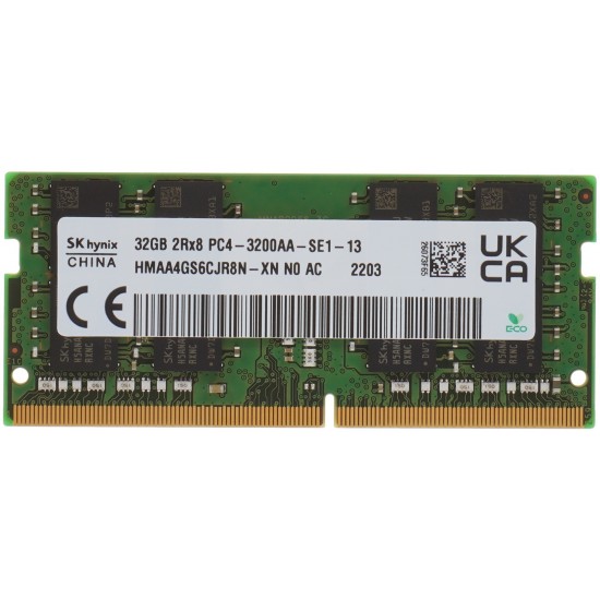 Memorie ram Laptop SK Hynix 32GB, DDR4, 2Rx8, PC4-3200AA, 3200Mhz, HMAA4GS6CJR8N-XN, PC4-25600, CL22, 1.2V, Non-ECC, sodimm, 260 pini
