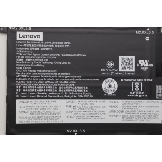 Baterie Laptop, Lenovo, Yoga Slim 7 14Q8X9 Type 83ED, 5B11N42049, 2ICP5/45/121-2, L23M4PF2, 7.74V, 8860mAh, 70Wh