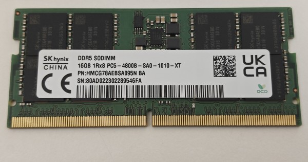 メモリー SKhynix 16GB DDR5 PC5-4800B-SA0-1010-XT Memorie Ram Laptop SK Hynix 16GB, DDR5, 1Rx8, PC5-4800B-SA0-1010