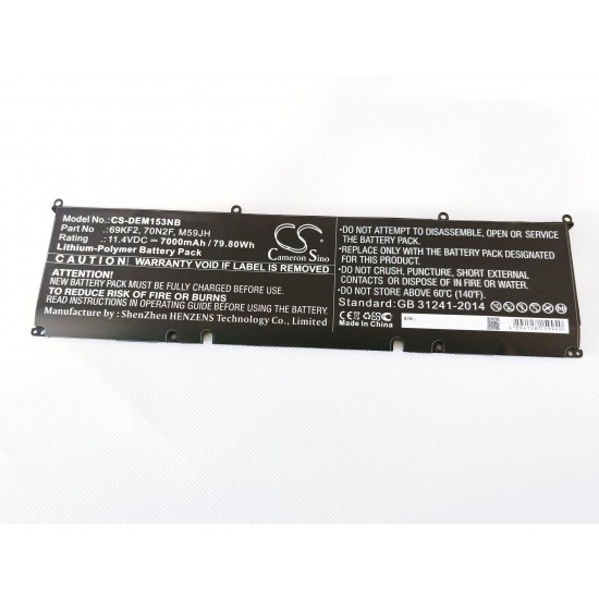 Baterie compatibila Laptop Gaming, Dell, G15 5525, P105F009, P105F010, 69KF2, 069KF2, 11.4V, 7000mAh, 79.80Wh