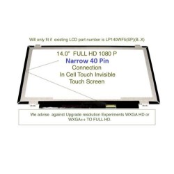 Display Laptop, Lenovo, ThinkPad T470 Type 20HD, 20HE, 01LW093, NV140FHM-T00 V8.0, 14 inch, FHD, IPS, 320mm latime, conector ingust 20mm, narrow, On Cell Touch, 40 pini