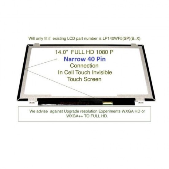 Display Laptop, Lenovo, ThinkPad A485 Type 20MU, 20MV, 01LW093, NV140FHM-T00 V8.0, 14 inch, FHD, IPS, 320mm latime, conector ingust 20mm, narrow, On Cell Touch, 40 pini