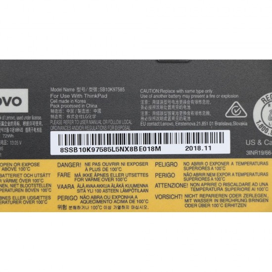 Baterie extinsa Laptop, Lenovo, ThinkPad P51s Type 20HB, 20HC, SB10K97584, 01AV427, 12.6V, 6272mAh, 72Wh