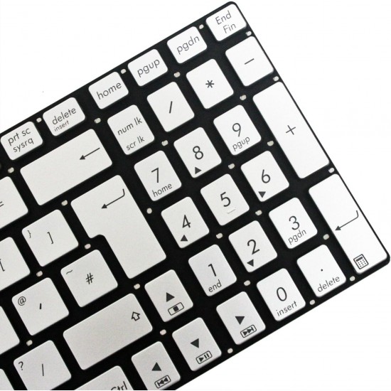 Tastatura Laptop, Asus, N76, N76Y, N76V, N76VB, N76VJ, N76VM, N76VZ, iluminata, argintie, layout UK