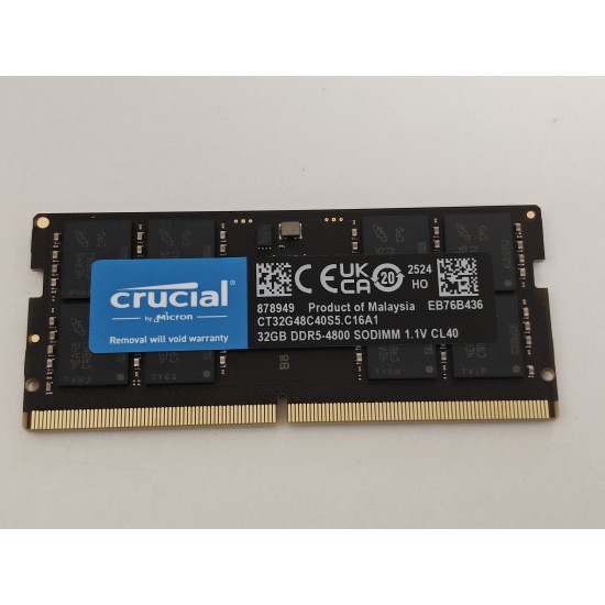 Memorie Ram Laptop, Crucial 32GB, DDR5, 2Rx8, PC5-4800Mhz, 1.1V, CL40, PC5-38400, CT32G48C40S5.C16A1, Non-ECC, sodimm, 262 pini