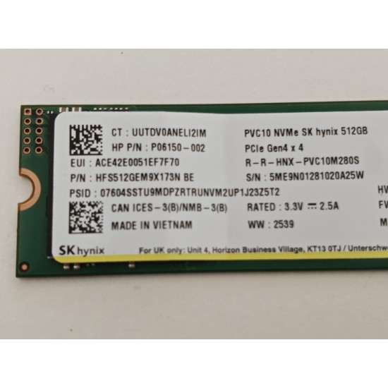 Solid State Drive (SSD) SK Hynix, 512GB, PCIe Gen 4.0 x 4, NVMe M.2, HFS512GEM9X173N, 6500 MB/s, 5300 MB/s, Laptop/Desktop