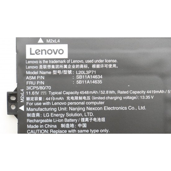 Baterie Laptop, Lenovo, ThinkPad P16 Gen 1 Type 21D6, 21D7, 5B11A14635, 3ICP5/80/70, L20L3P71, 11.61V, 4419mAh, 52.8Wh